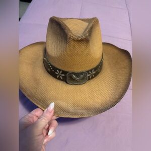 Milani Tan Western Hat with Floral Band